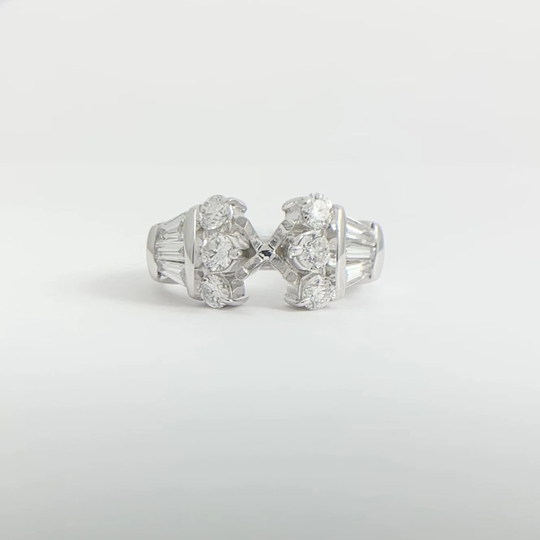 Round Baguette Diamond Engagement Ring Setting Mounting 14K White Gold 1.02 CTW - 7