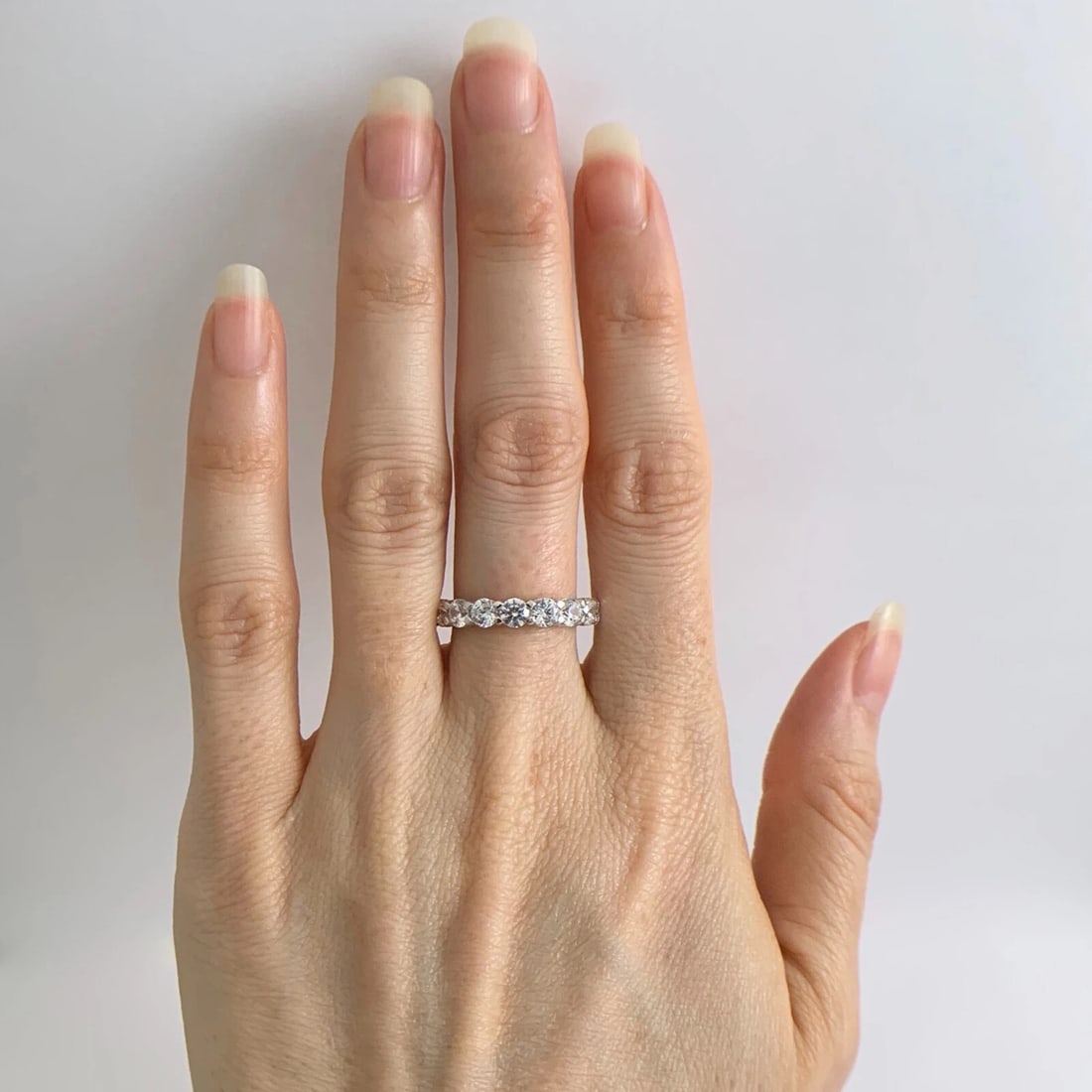 Round CZ Cubic Zirconia Eternity Wedding Band Ring 14K White Gold, 3.69 Grams - 2