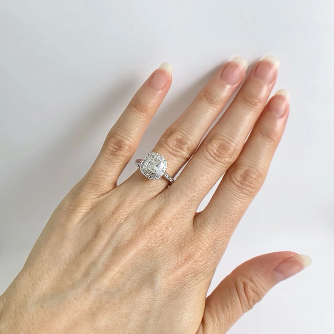 EGL Cushion Milgrain Bezel Halo Diamond Engagement Ring 14K White Gold 1.51 CTW - 3