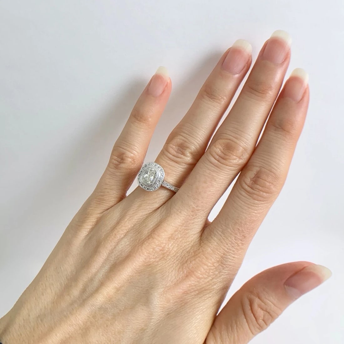 EGL Cushion Milgrain Bezel Halo Diamond Engagement Ring 14K White Gold 1.51 CTW - 4