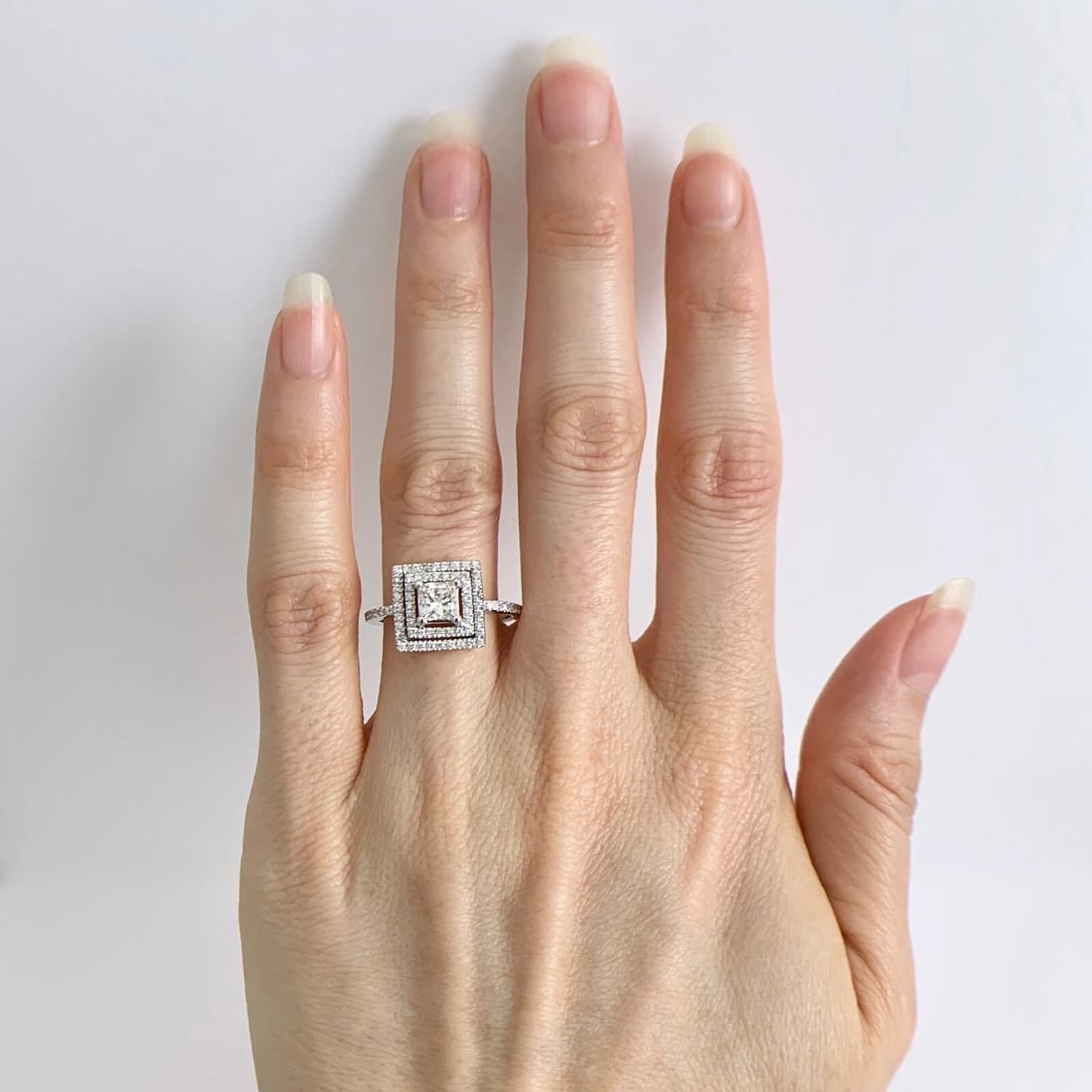 Princess Cut Double Halo Diamond Platinum Engagement Ring 1.07 CTW, 6.85 Grams - 2