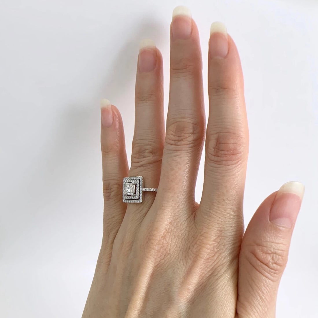 Princess Cut Double Halo Diamond Platinum Engagement Ring 1.07 CTW, 6.85 Grams - 4