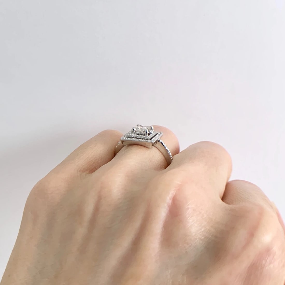 Princess Cut Double Halo Diamond Platinum Engagement Ring 1.07 CTW, 6.85 Grams - 5