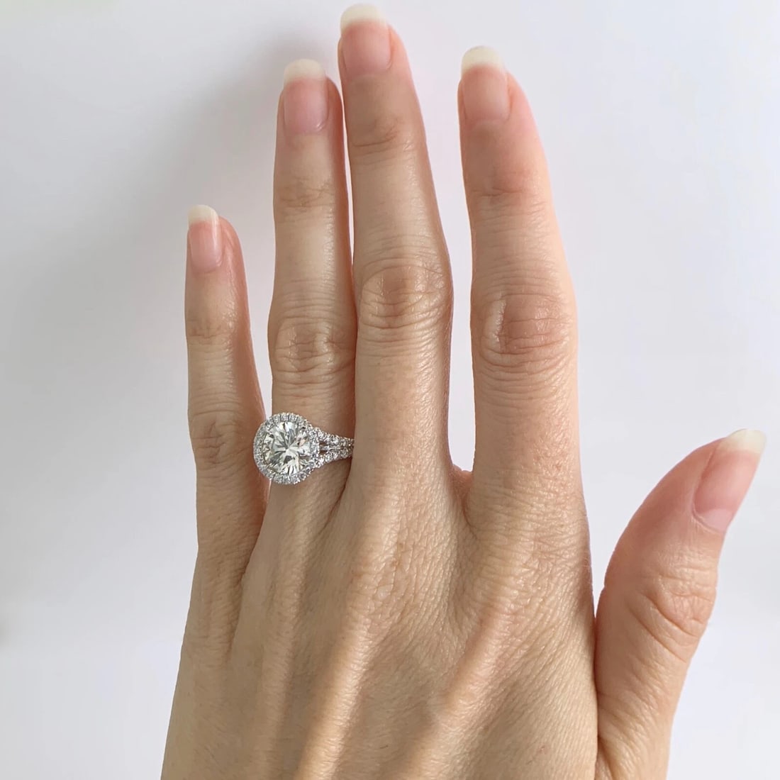 Round Diamond Halo Split Shank Engagement Ring 18K White Gold, 2.40 CTW - 3