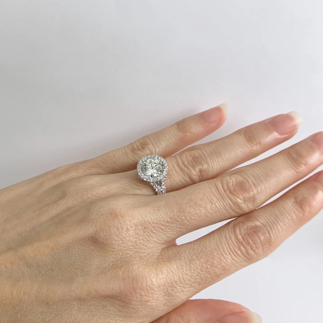 Round Diamond Halo Split Shank Engagement Ring 18K White Gold, 2.40 CTW - 4