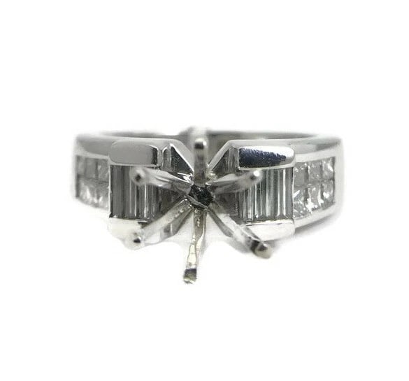 Baguette Princess Diamond Platinum Engagement Ring Setting Mounting, .65 CTW: Baguette Princess Diamond Platinum Engagement Ring Setting Mounting, .65 CTW This stunning diamond engagement ring mounting will be something she will love forever. Ready to house a sparkling diamond