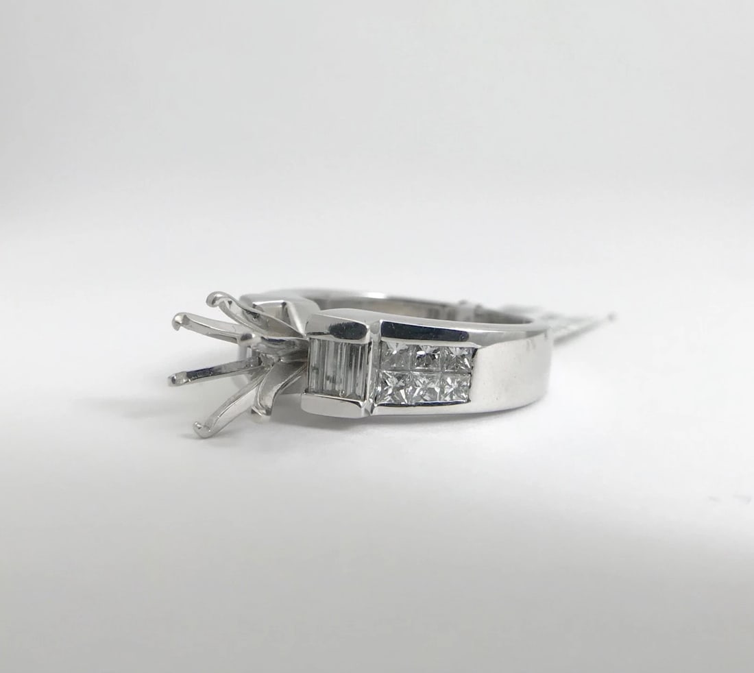 Baguette Princess Diamond Platinum Engagement Ring Setting Mounting, .65 CTW - 9