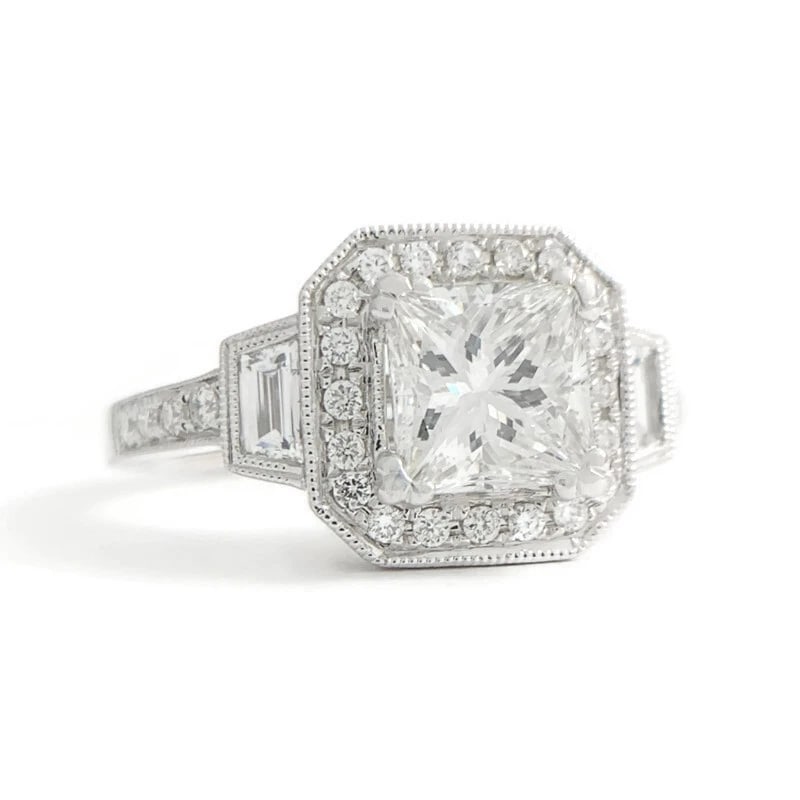 GIA Cushion Halo Princess Diamond Engagement Ring 14K White Gold, 2.06 CTW: GIA Cushion Halo Princess Diamond Engagement Ring 14K White Gold, 2.06 CTW This is a gorgeous diamond engagement ring! Please let us know if you have any questions! Diamonds: 2.06 ctw; 1 princess cut 