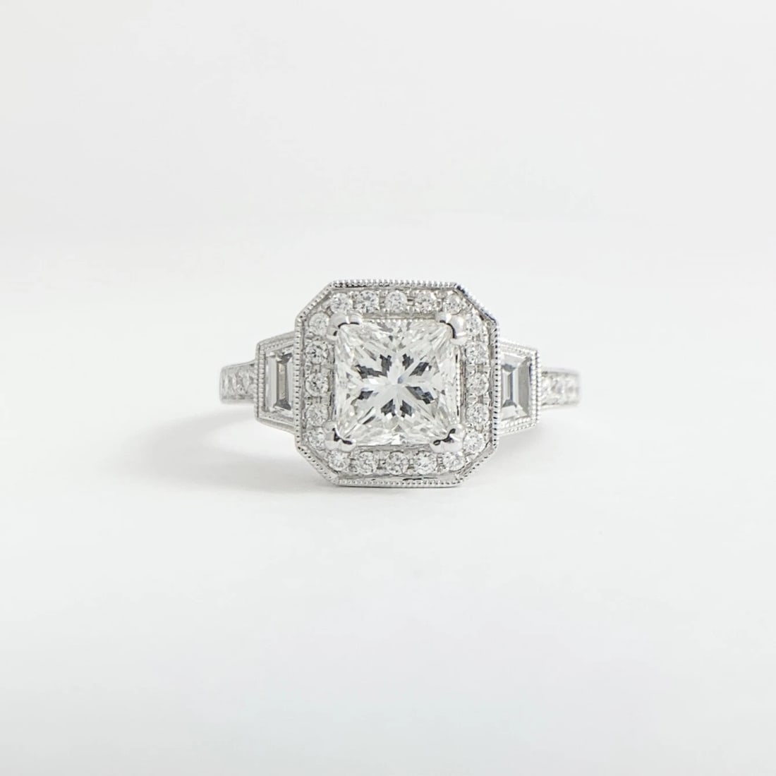 GIA Cushion Halo Princess Diamond Engagement Ring 14K White Gold, 2.06 CTW - 8