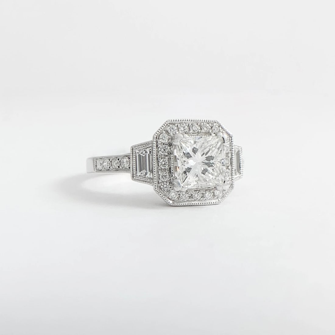 GIA Cushion Halo Princess Diamond Engagement Ring 14K White Gold, 2.06 CTW - 9