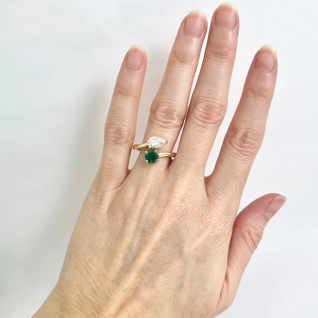 GIA Emerald Diamond 2-Stone Wrap Bypass Engagement Ring 14K White Gold 1.62 CTW - 2