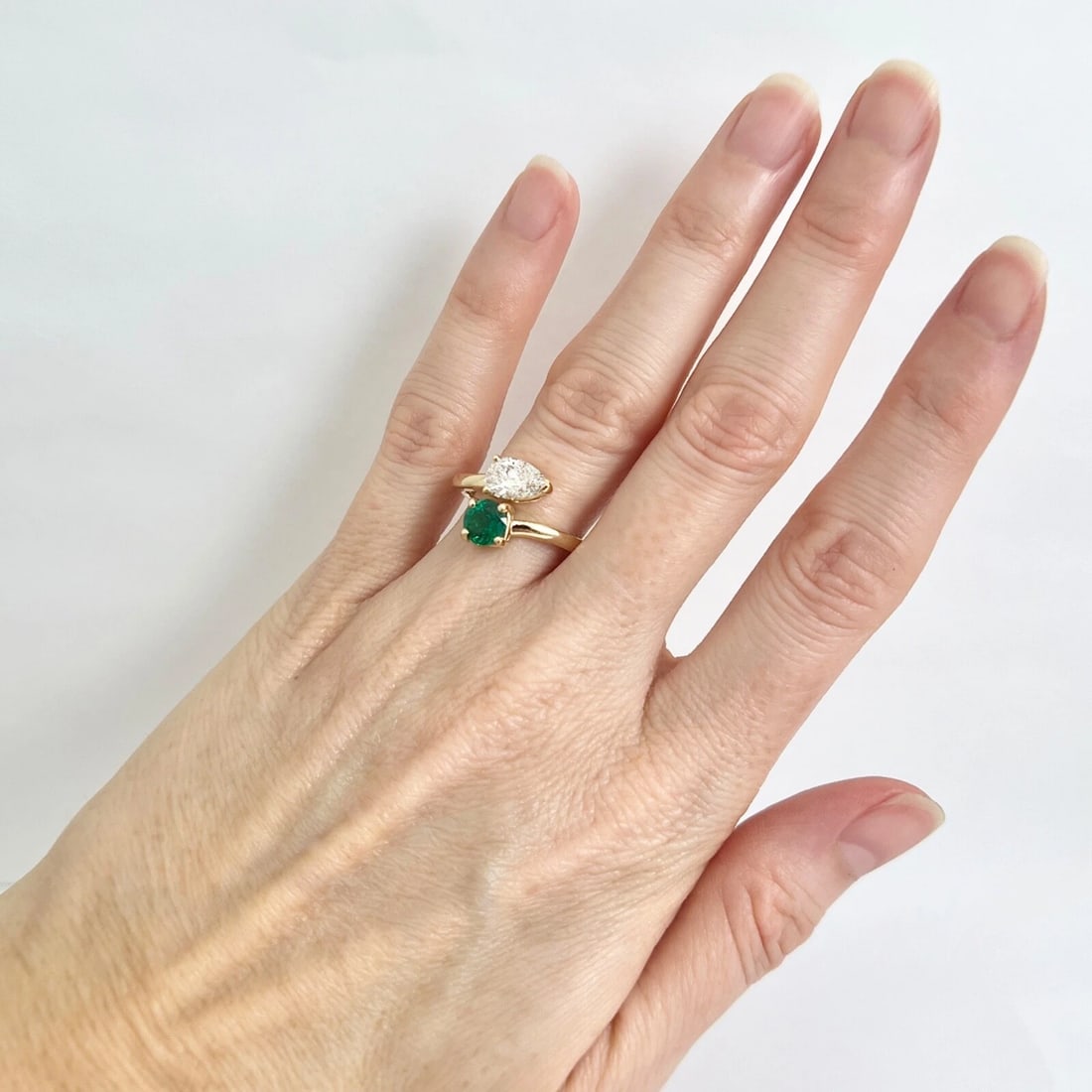 GIA Emerald Diamond 2-Stone Wrap Bypass Engagement Ring 14K White Gold 1.62 CTW - 3