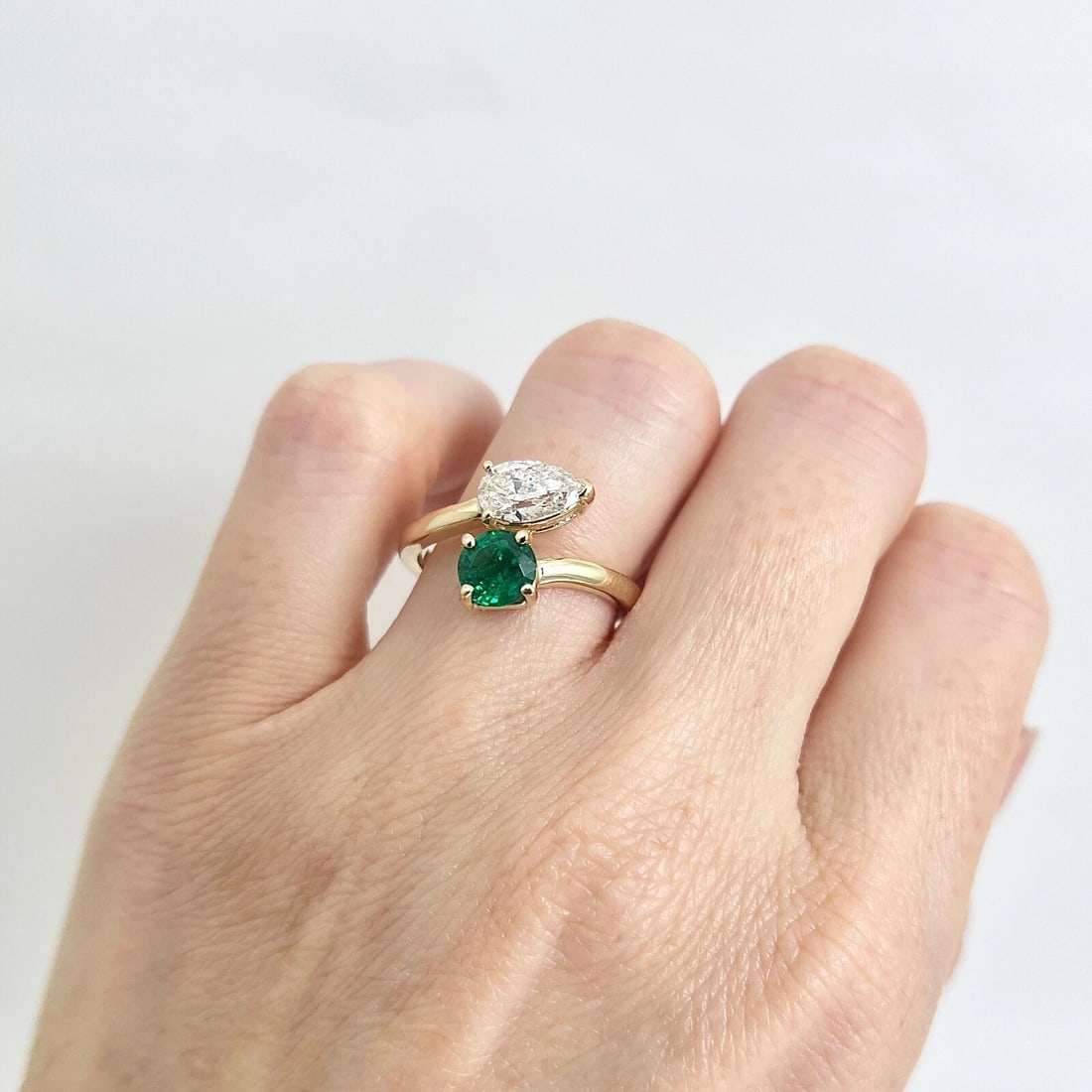 GIA Emerald Diamond 2-Stone Wrap Bypass Engagement Ring 14K White Gold 1.62 CTW - 4