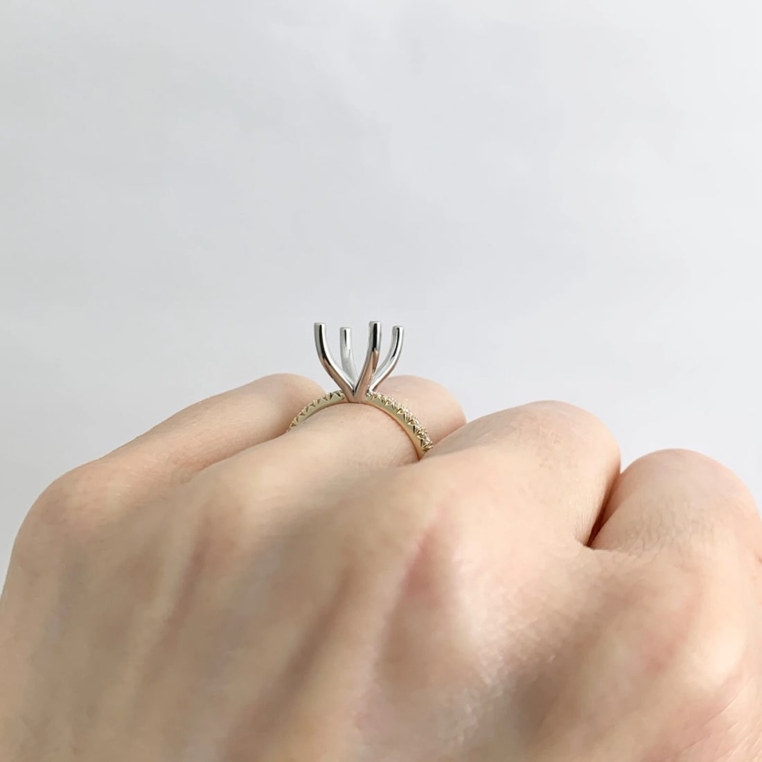 4-Prong Diamond Engagement Ring Setting Mounting Thin Band 14K Yellow Gold - 4