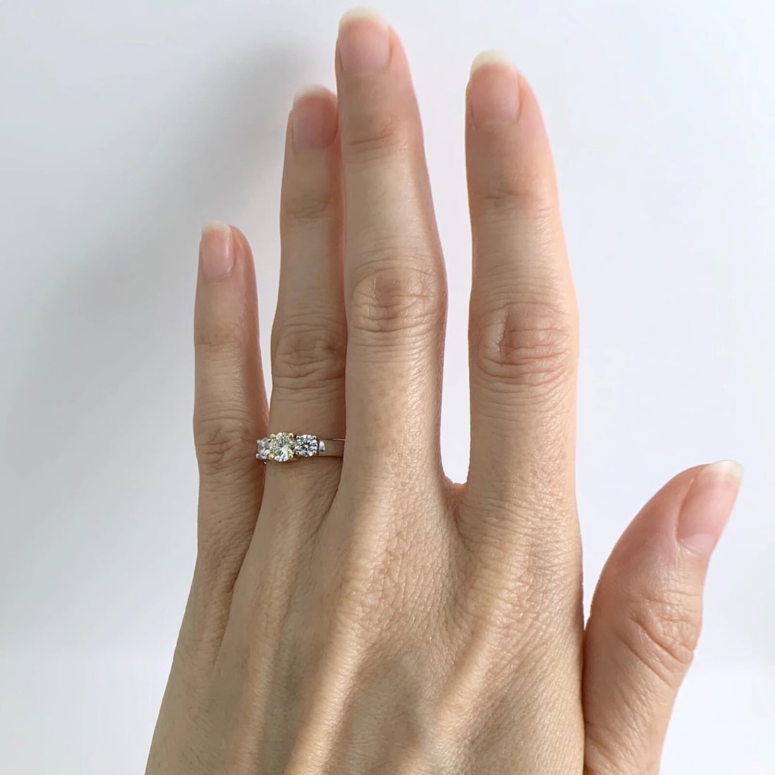 Round 3-Stone Light Yellow Diamond Engagement Ring 18K White Yellow Gold .70 CTW - 4