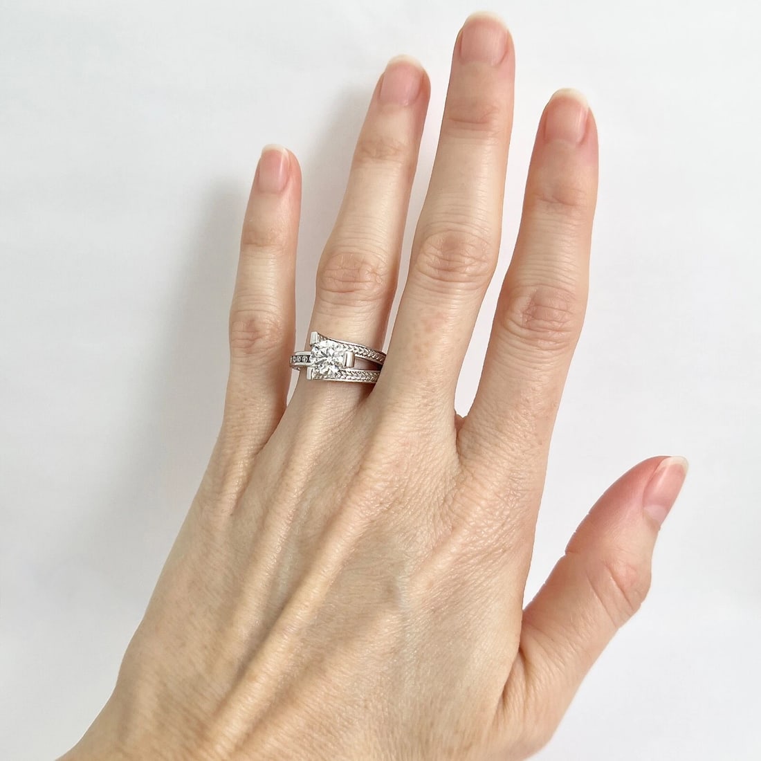 GIA Round Diamond Channel-Set Asymmetrical Engagement Ring Palladium, 1.10 CTW - 2