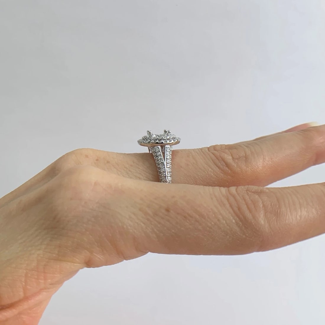 Round Double Halo Diamond Engagement Ring Setting Mounting 14K White Gold - 4