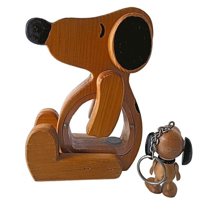 Vintage Wood Snoopy Coin Bank & Key Chain - 3