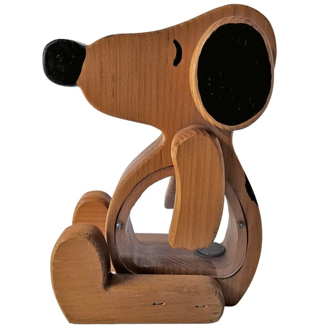 Vintage Wood Snoopy Coin Bank & Key Chain - 9