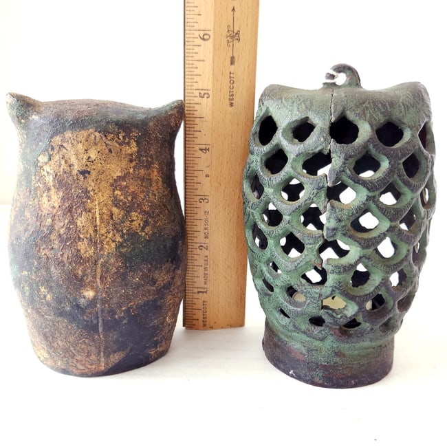 Cast Iron Owl Incense Burner Candle Holders set of 2 - 4