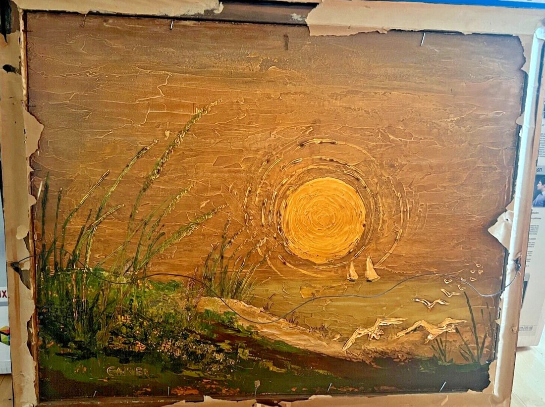 Vintage double sided Painting original sea Shore& Seagulls signed GAINER 22x28 - 2