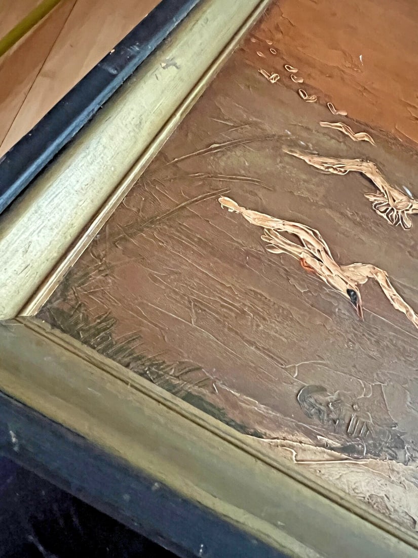 Vintage double sided Painting original sea Shore& Seagulls signed GAINER 22x28 - 7
