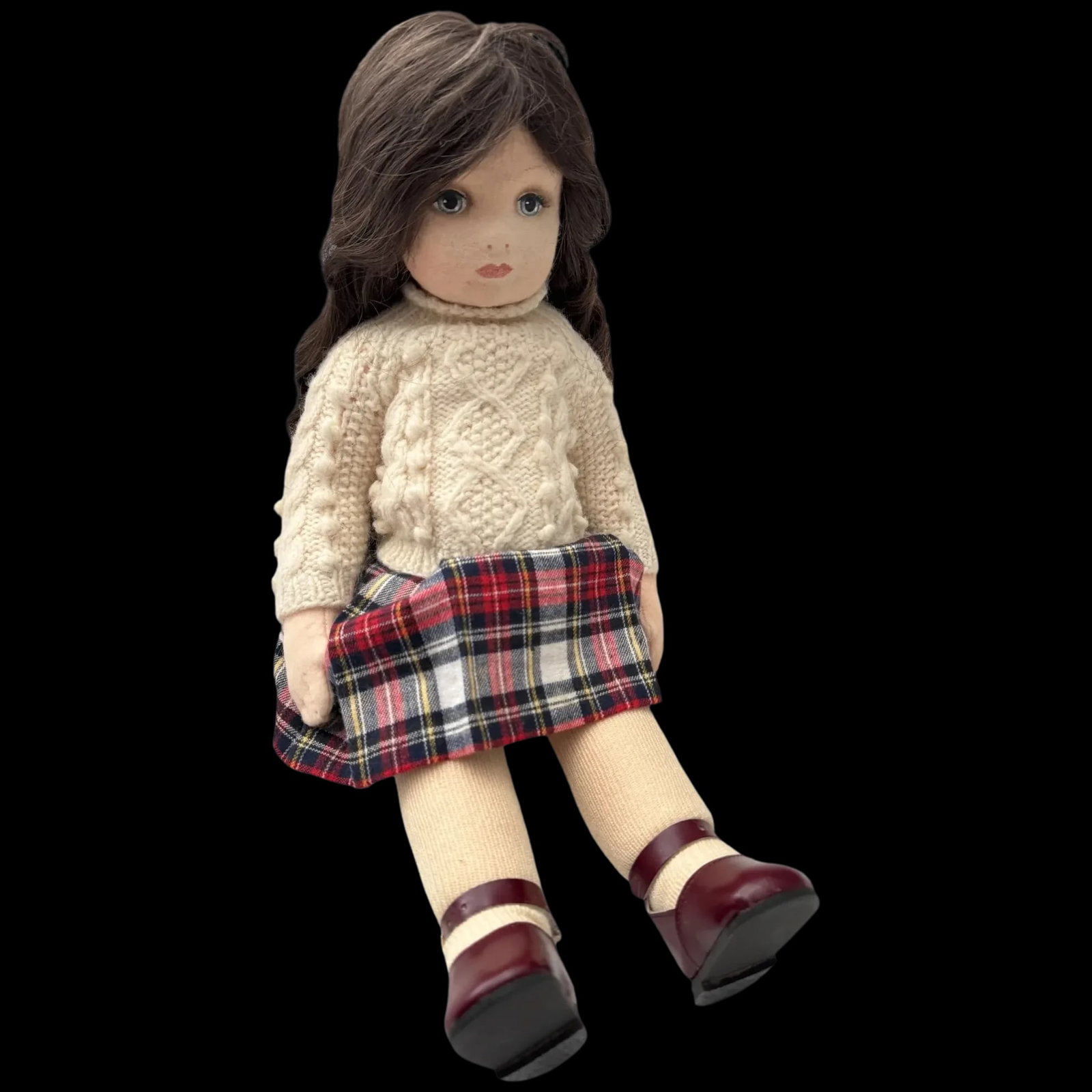 Vintage 1982 Debby Anderson cloth handmade Doll: Vintage 1982 Debby Anderson cloth handmade Doll hand knitted sweater human hair wig face orig painted 16" Doll fully jointed .Excellent condition. Shipping: Domestic: Flat-rate of $17.00 to anywhere