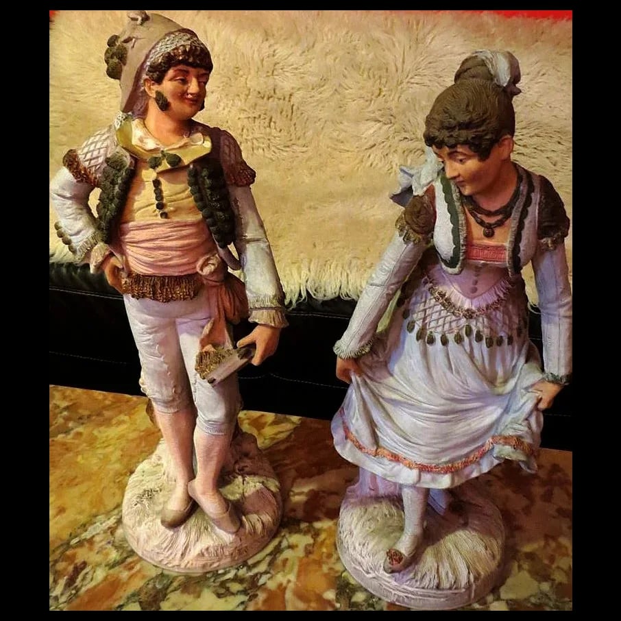 Pr. Johann Maresch Terra Cotta Figures 19" Victorian - 2