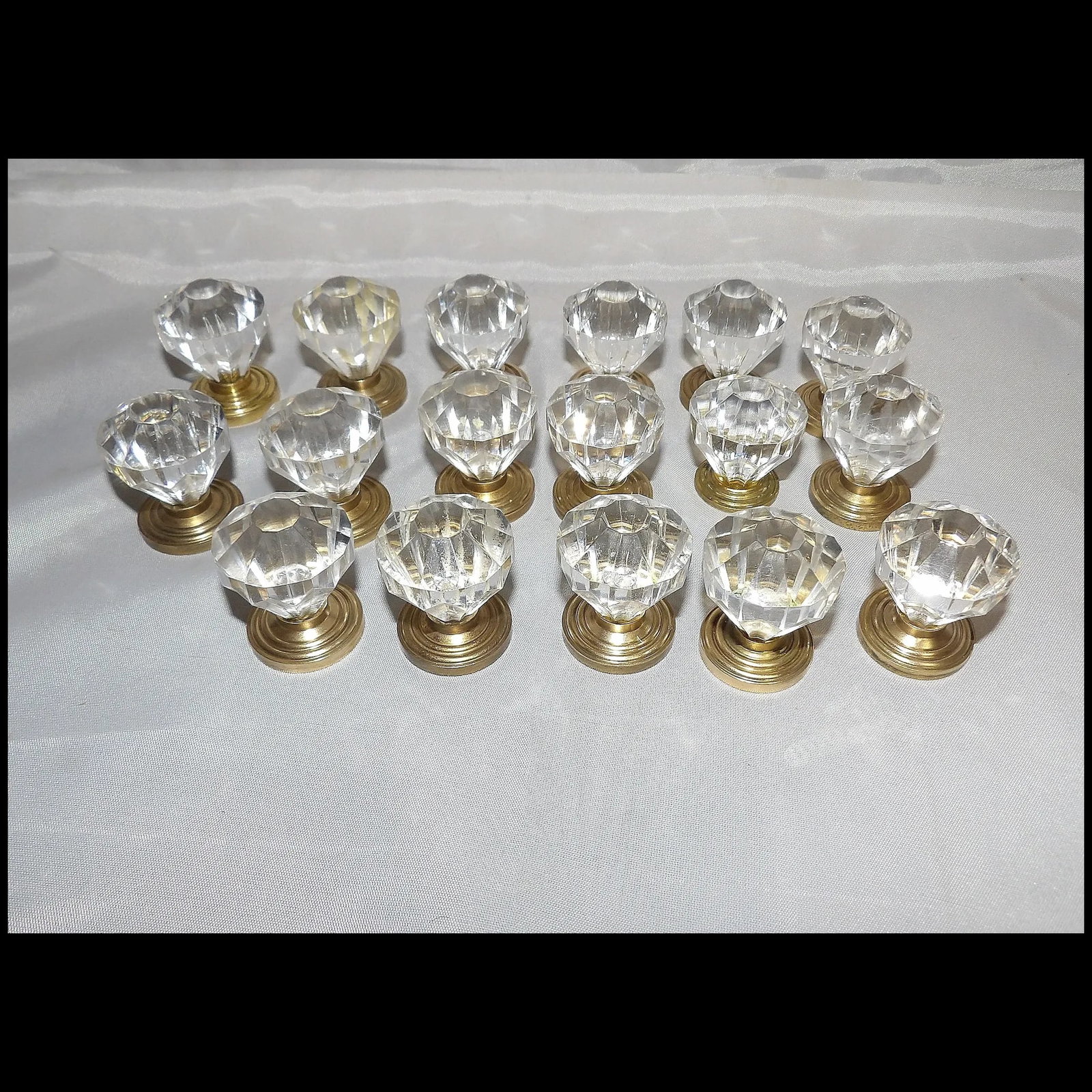 Faceted Acrylic 1 1/4" Clear with Brass Base Door Knobs - 2