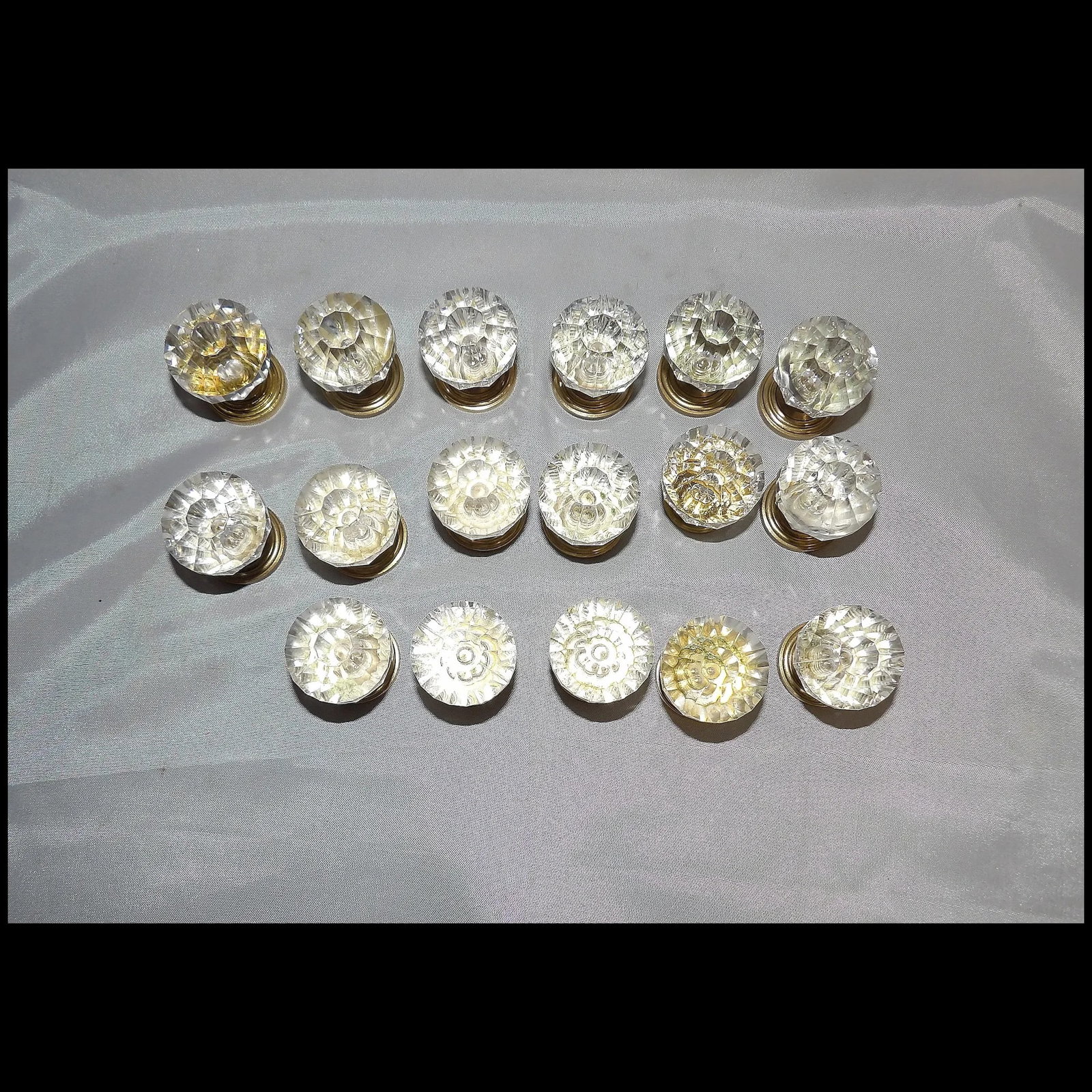 Faceted Acrylic 1 1/4" Clear with Brass Base Door Knobs - 3