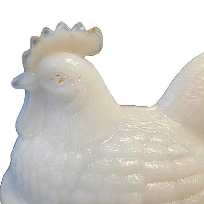 Westmoreland White Hen with Blue Slag Base Hen on Nest Circa early 20th-century - 8