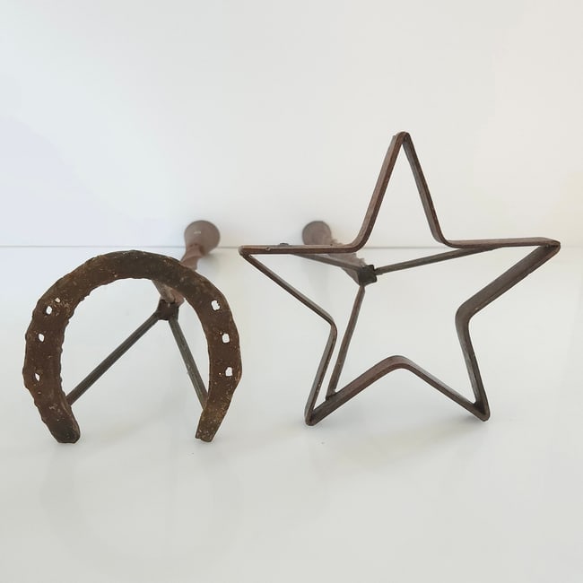 Vintage Wrought Iron Cattle Branding Candlesticks - 5