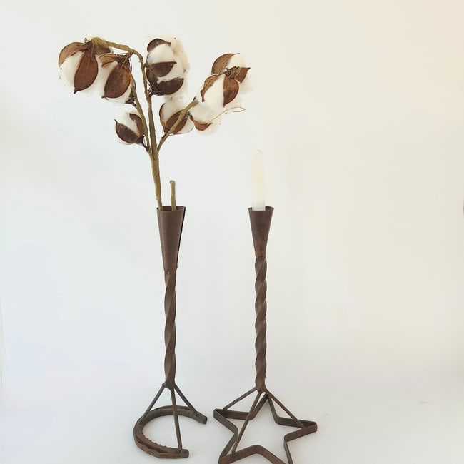 Vintage Wrought Iron Cattle Branding Candlesticks - 6