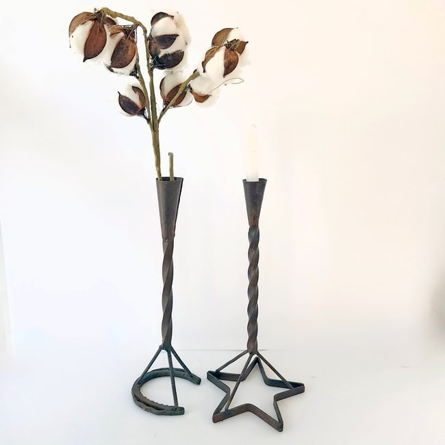 Vintage Wrought Iron Cattle Branding Candlesticks - 7