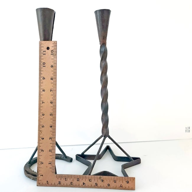 Vintage Wrought Iron Cattle Branding Candlesticks - 8