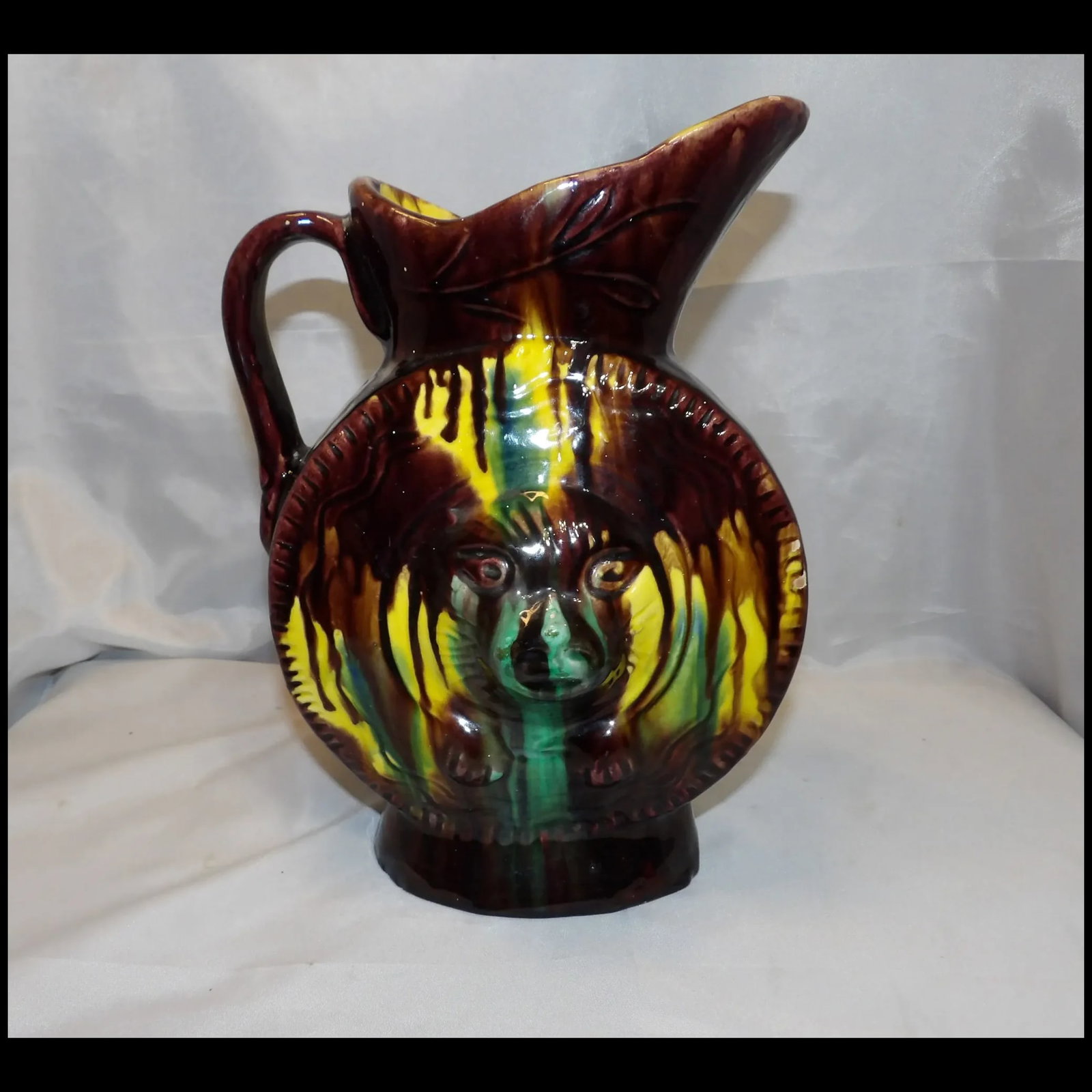Antique Majolica Drip Ware Bear Pitcher - 2