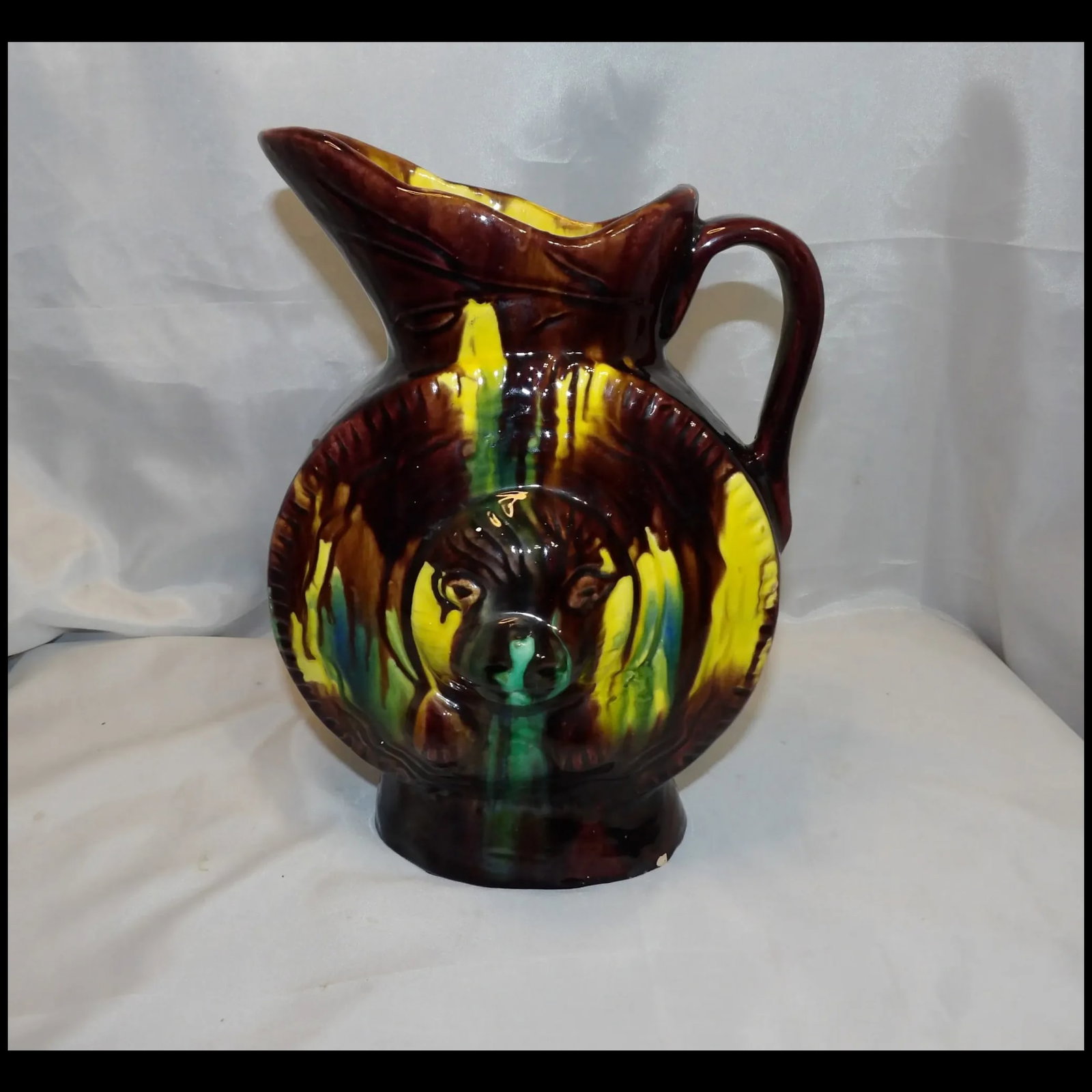 Antique Majolica Drip Ware Bear Pitcher - 3