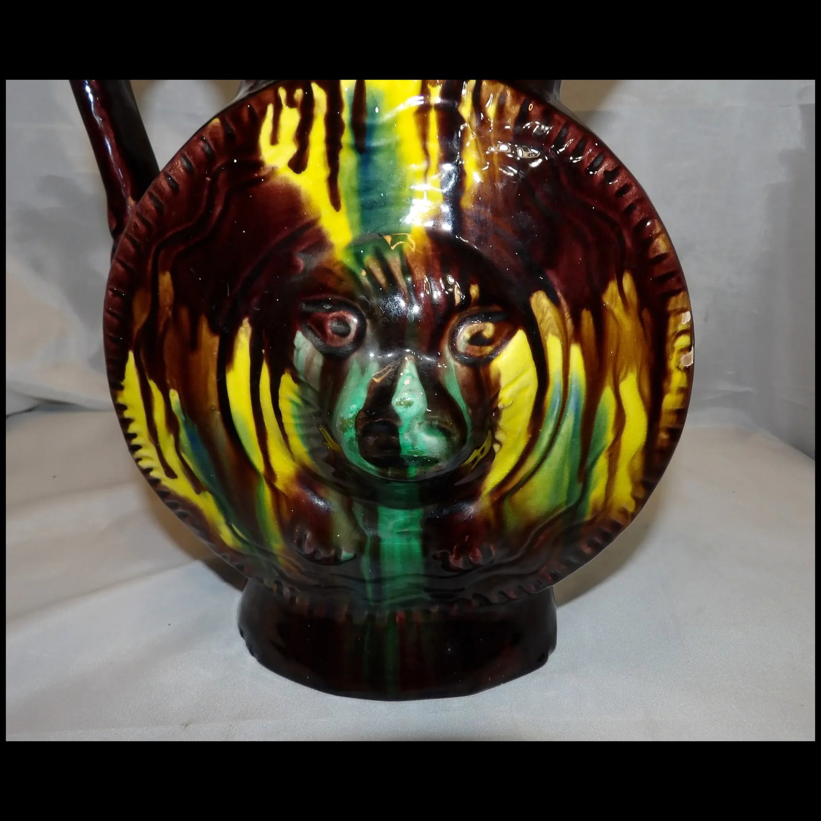 Antique Majolica Drip Ware Bear Pitcher - 7