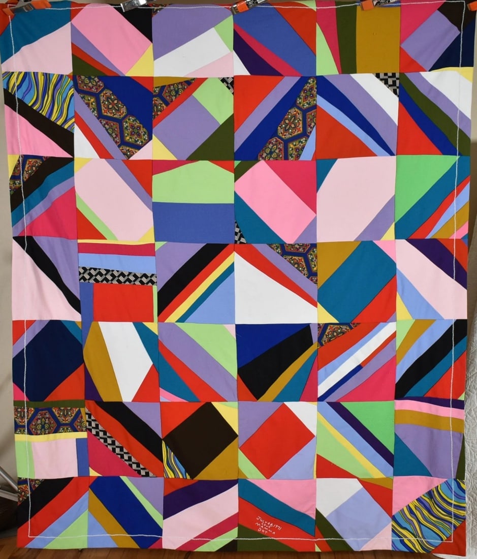 Mid Century African American Crazy Quilt: Title: Mid Century African American Crazy Quilt Date: 1971 Origin: Ohio Material: Cotton & Synthetic Dimensions: Shipping: Domestic: Flat-rate of $25.00 to anywhere within the contiguous U.S.