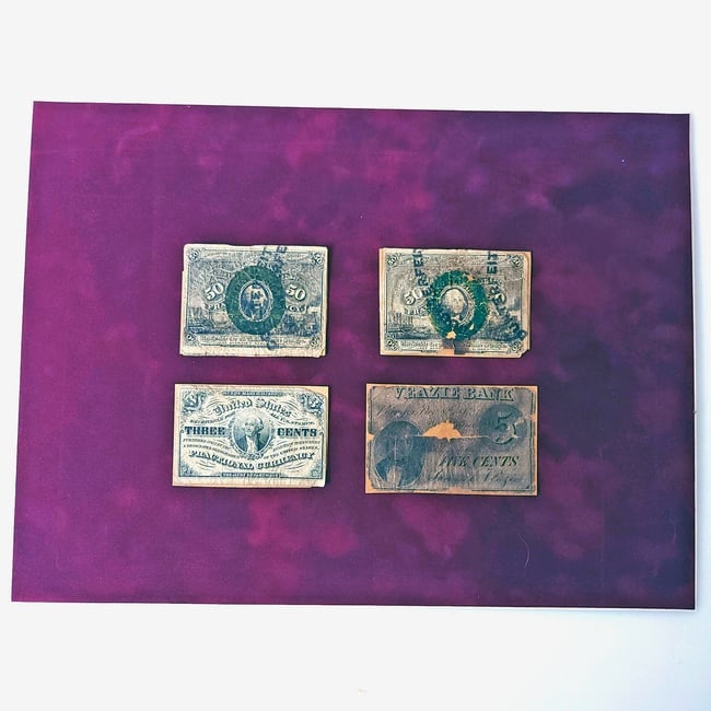 Fractional Currency 3 Cent, 5 Cent Veazie and 2 Counterfeit 50 Cent Circa 1863 - 2