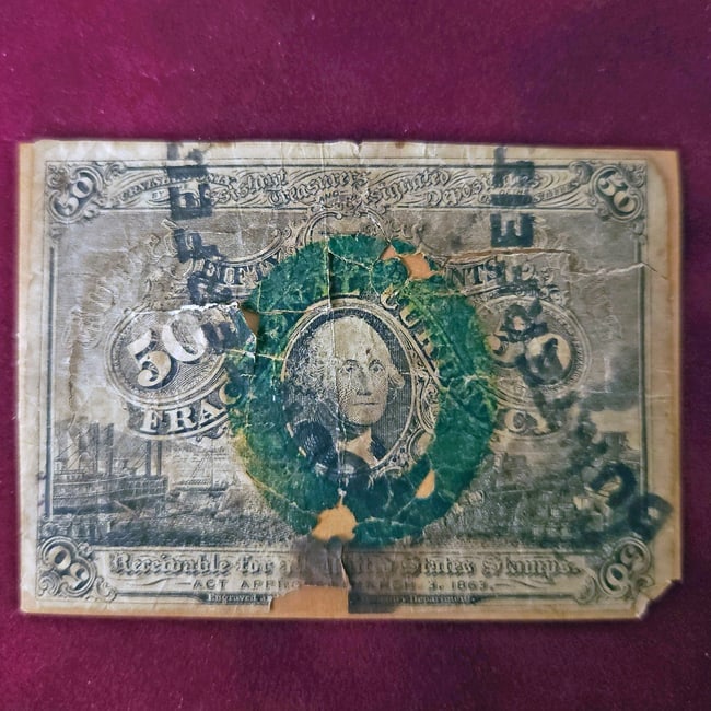 Fractional Currency 3 Cent, 5 Cent Veazie and 2 Counterfeit 50 Cent Circa 1863 - 5