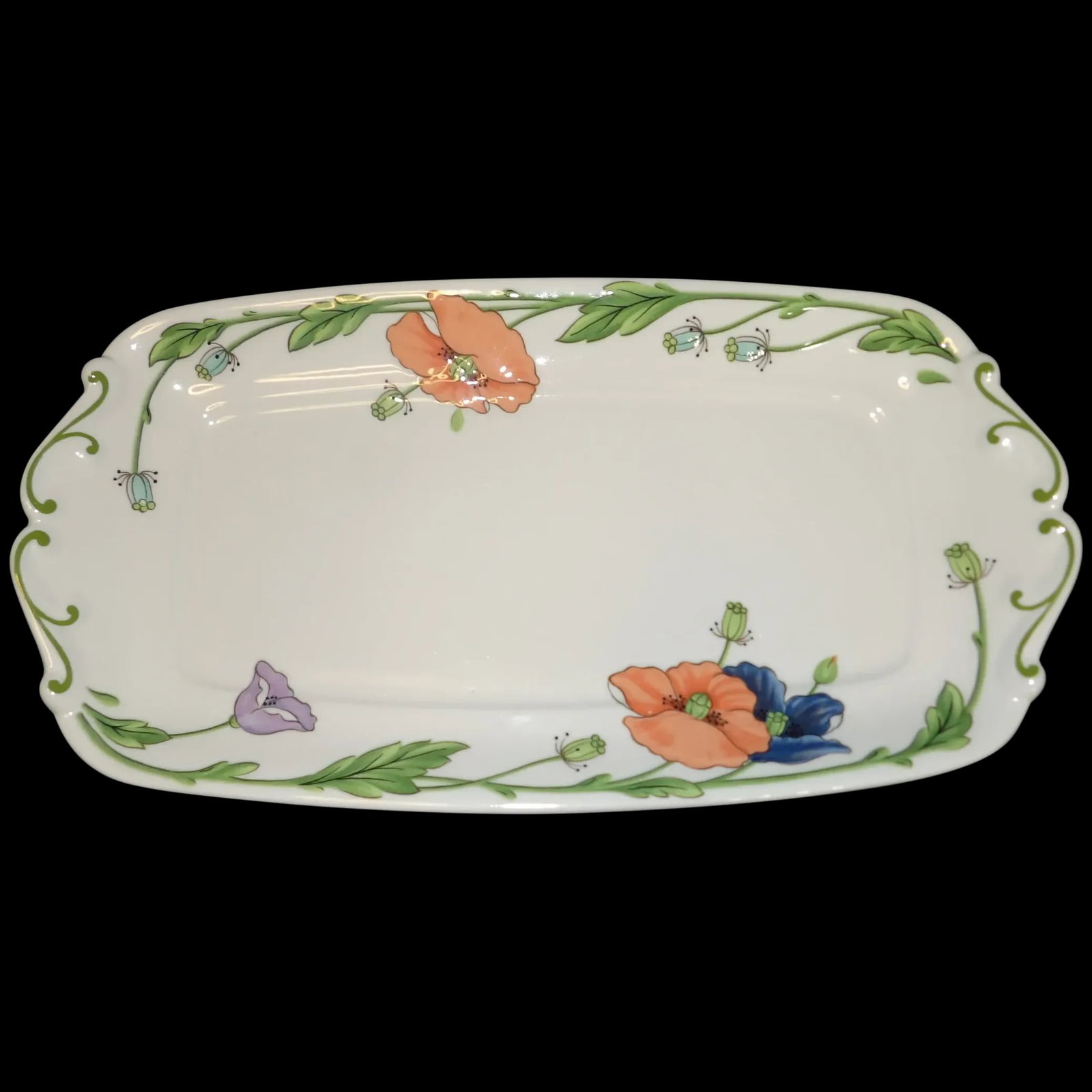 Large Sandwich Tray Amapola Pattern by Villeroy & Boch: This Large Sandwich Tray Amapola Pattern by Villeroy & Boch measures: Length: 12 1/4 in Width: 6 5/8 in and was Crafted In West Germany and is Dishwasher Safe, Microwave Safe in excellent condition. V