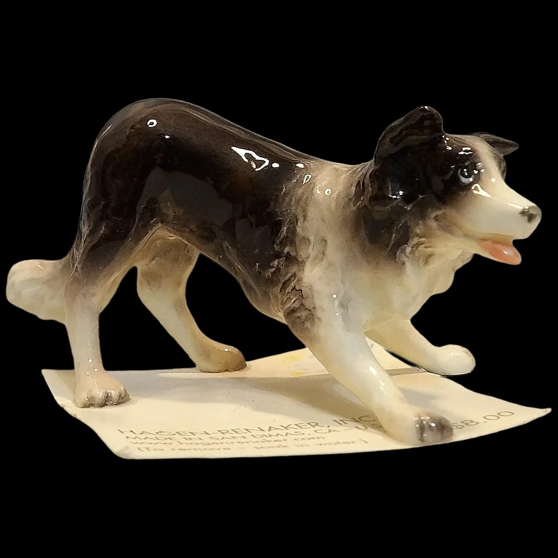 Vintage Border Collie by Hagen Renaker Dog Figurine: This Vintage Border Collie by Hagen Renaker Dog Figurine is in excellent condition. It comes on the original tag from the 1980's. Made by San Dimas Hagen Renaker studio in California. It measures 3"