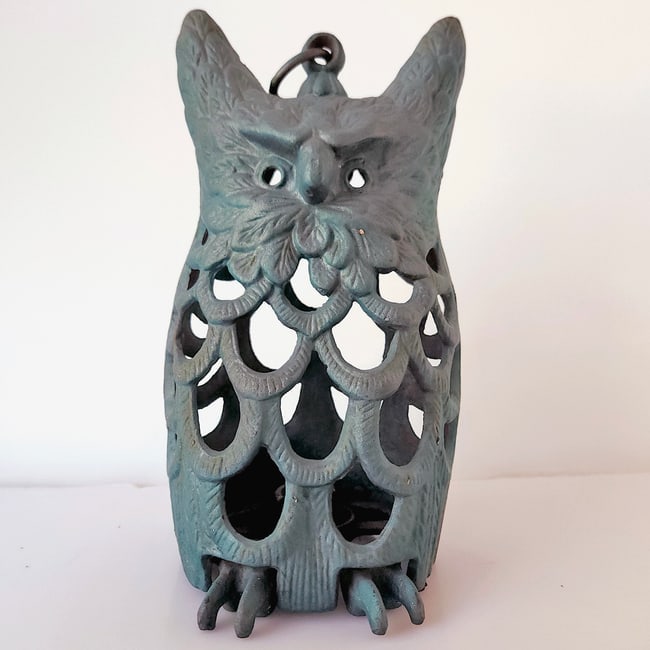 Cast Iron Owl Candle Lantern Candle Holder Japanese Garden Decor - Green - 2
