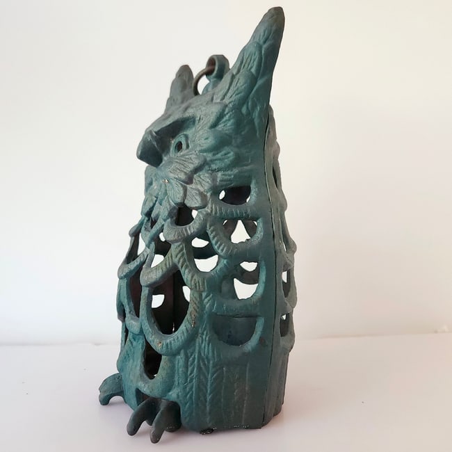 Cast Iron Owl Candle Lantern Candle Holder Japanese Garden Decor - Green - 3
