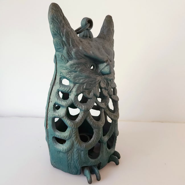 Cast Iron Owl Candle Lantern Candle Holder Japanese Garden Decor - Green - 6
