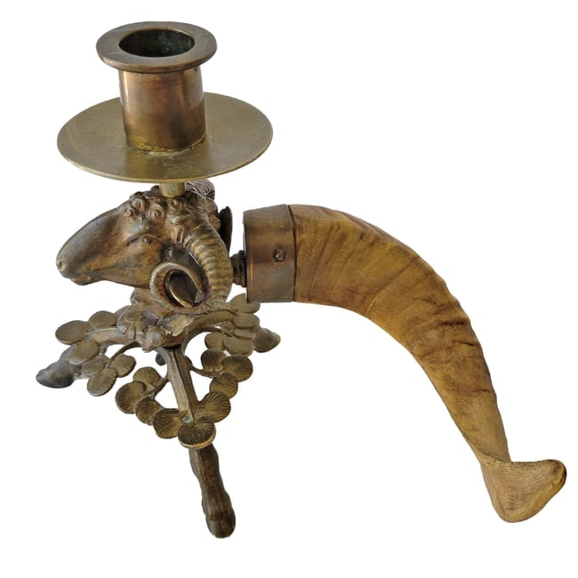 Brass Ram's Head and Horn/Antler Candle Holder - 2