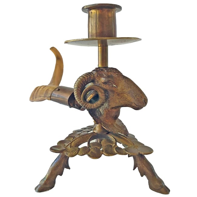 Brass Ram's Head and Horn/Antler Candle Holder - 4