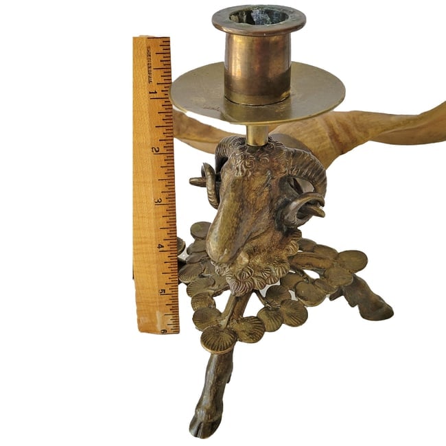 Brass Ram's Head and Horn/Antler Candle Holder - 5