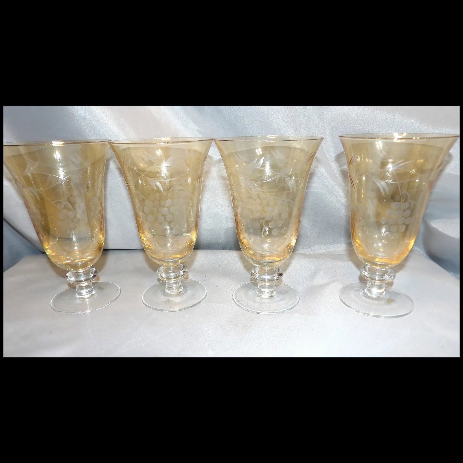 Amber Intaglio Depression Water Glasses- Grape Pattern - 2